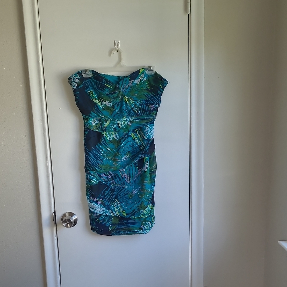 Dots Blue and Green Ruched Sheath Dress